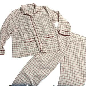 LAKE Plaid Flannel Pajama Set Women's Size XL Red Piped White Warm Cozy Pants PJ